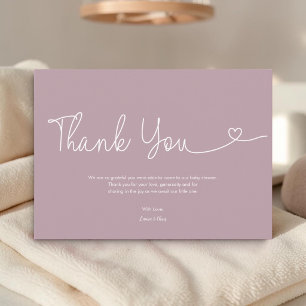 Carte De Remerciements Script cœur rose blush pour Baby Shower Fille