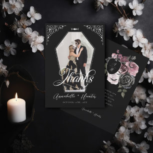 Carte De Remerciements Script Coffin Photo gothique Mariage d'Halloween