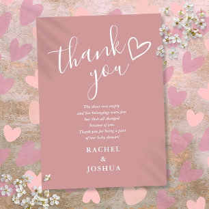 Carte De Remerciements Script de Baby Shower Dusty Rose Girl Poème du Cœu