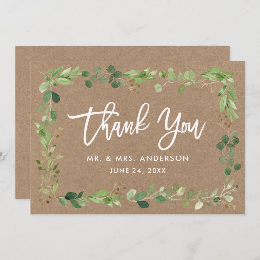 Carte De Remerciements Script de Brève moderne Eucalyptus Kraft (Devant / Derrière)