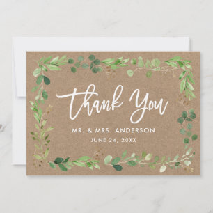 Carte De Remerciements Script de Brève moderne Eucalyptus Kraft