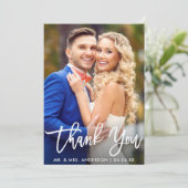 Carte De Remerciements Script de brosse moderne mariée Salle Mariage Phot (Debout devant)