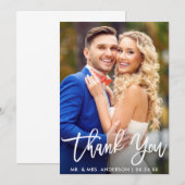 Carte De Remerciements Script de brosse moderne mariée Salle Mariage Phot (Devant / Derrière)