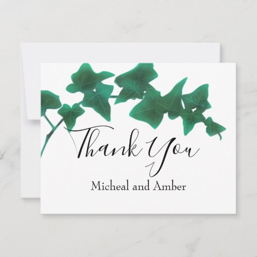 Carte De Remerciements Script de calligraphie classique en vert anglais i (Devant)