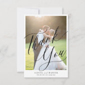 Carte De Remerciements Script de calligraphie moderne 2 photos mariage (Devant)