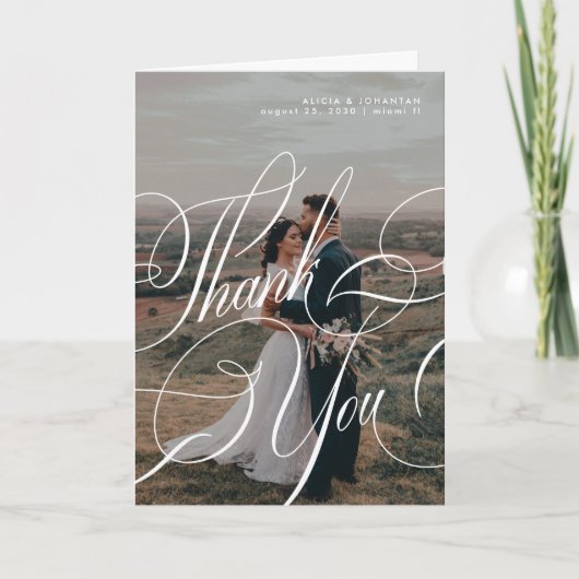 Carte De Remerciements Script de calligraphie moderne élégant 8 mariage p (Devant)