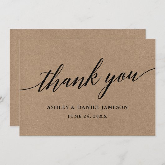 Carte De Remerciements Script de calligraphie moderne Mariage Kraft (Devant / Derrière)