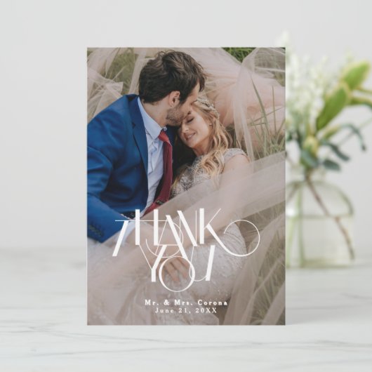 Carte De Remerciements Script de calligraphie photo moderne Mariage minim (Debout devant)