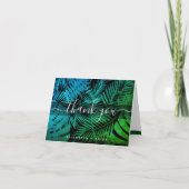 Carte De Remerciements script de calligraphie turquoise de feuille de pal (Devant)