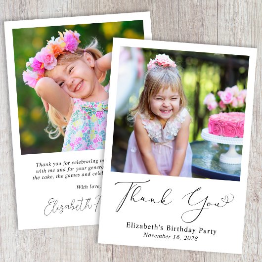 Carte De Remerciements Script de Coeur de Photo moderne Anniversaire