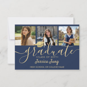 Carte De Remerciements Script de Collage de Diplôme avec 4 Photos Bleu Nu