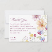 Carte De Remerciements script de graduation rose fleur sauvage aquarelle (Devant)