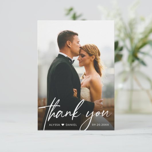 Carte De Remerciements Script de manipulation Simple Moderne Mariage Phot (Debout devant)