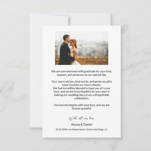 Carte De Remerciements Script de manipulation Simple Moderne Mariage Phot (Dos)