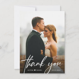 Carte De Remerciements Script de manipulation Simple Photo Mariage modern