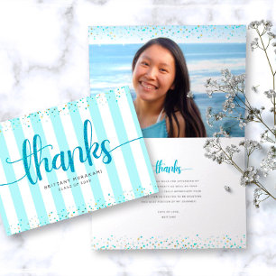 Carte De Remerciements Script de parties scintillant turquoise photo de g