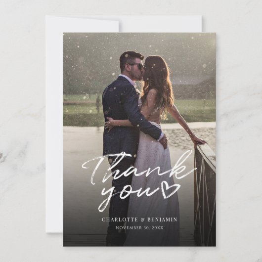 Carte De Remerciements Script de photo de mariage moderne (Devant)