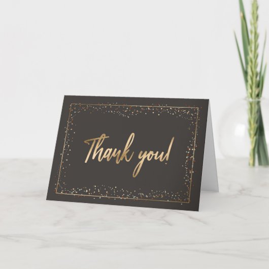 Carte De Remerciements Script de pinceau moderne Black & Faux Gold Foil (Devant)