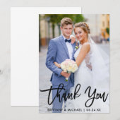 Carte De Remerciements Script de pinceau moderne Mariage Couple Photo (Devant / Derrière)