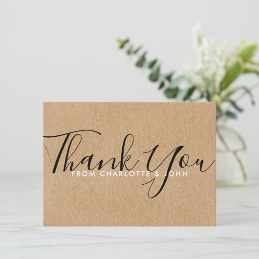 Carte De Remerciements Script de signature de Baby shower Kraft rustique (Debout devant)