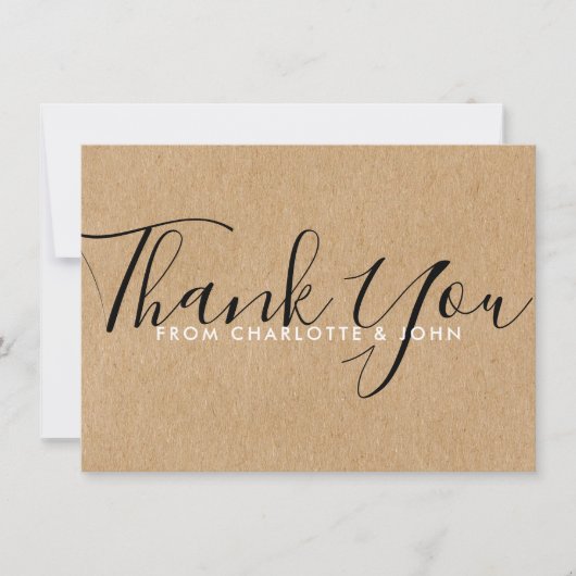 Carte De Remerciements Script de signature de Baby shower Kraft rustique (Devant)