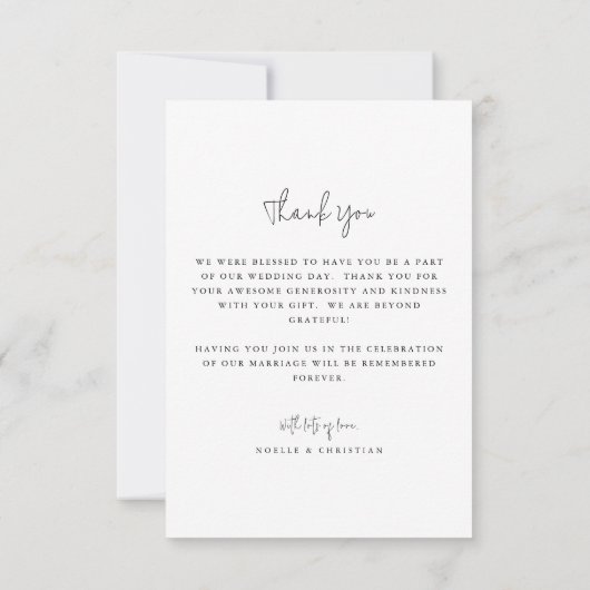 Carte De Remerciements Script de signature Mariage encadré or moderne (Dos)