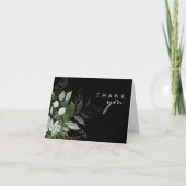 Carte De Remerciements Script de verdure et feuille d'or | Noir (Devant)