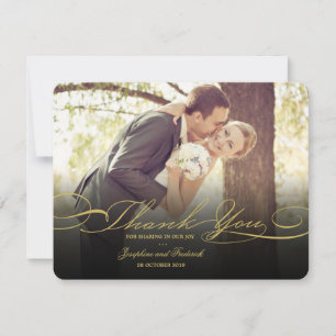 Carte De Remerciements Script Design Et Élégant Photo Simple Mariage