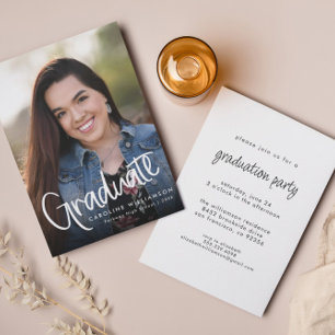 Carte De Remerciements Script écrit à la main - Photo Graduation Invitati