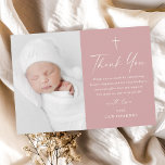 Carte De Remerciements Script élégant moderne Dusty rose photo Baptême<br><div class="desc">Script Élégant Moderne Dusty Pink Photo Baptême Merci Card. Cliquez sur le bouton Personnaliser pour personnaliser ce design avec vos détails. Pour modifier les couleurs et les polices,  choisissez de modifier cette conception pour ouvrir d'autres options de personnalisation.</div>