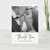 Carte De Remerciements Script élégant moderne Gold Heart Mariage photo (Devant)
