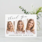 Carte De Remerciements Script élégant moderne simple | 3 Diplôme photo (Debout devant)