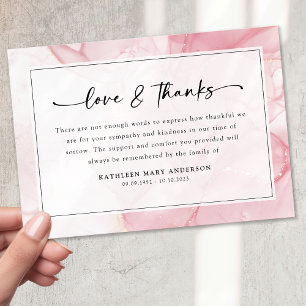 Carte De Remerciements Script en marbre rose Sympathy Funérailles