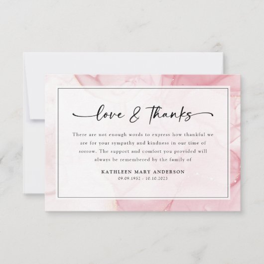 Carte De Remerciements Script en marbre rose Sympathy Funérailles (Devant)