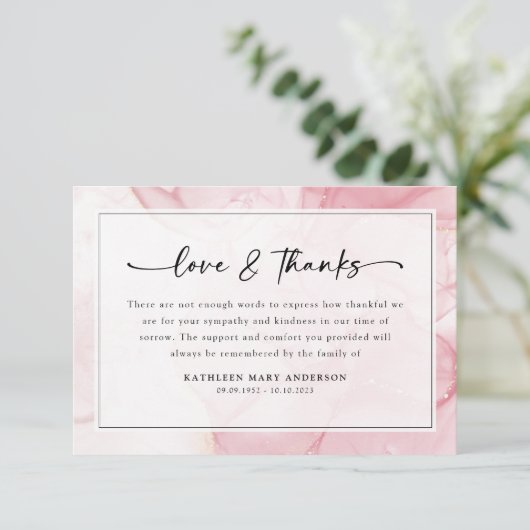 Carte De Remerciements Script en marbre rose Sympathy Funérailles (Debout devant)