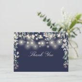 Carte De Remerciements Script Floral Fleur sauvage Navy Blue String Lumiè (Debout devant)