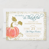 Carte De Remerciements Script Gold Citrouille Thanksgiving Dîner Invitati (Devant)