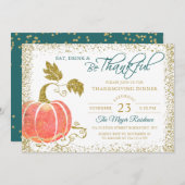 Carte De Remerciements Script Gold Citrouille Thanksgiving Dîner Invitati (Devant / Derrière)