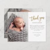 Carte De Remerciements Script Gold moderne 2 Photo Baby (Devant / Derrière)