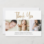 Carte De Remerciements Script Gold moderne Custom 3 photo Baby (Devant)