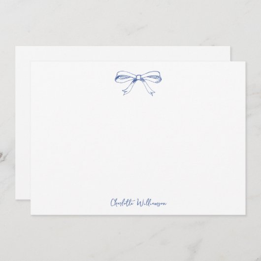 Carte De Remerciements Script manuscrit Coquette Bow Fête des mariées ble (Devant / Derrière)