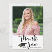 Carte De Remerciements Script manuscrit noir et blanc photo de graduation (Devant)