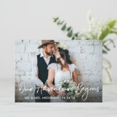 Carte De Remerciements Script manuscrit Notre aventure commence Mariage (Debout devant)