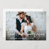 Carte De Remerciements Script manuscrit Notre aventure commence Mariage (Devant / Derrière)