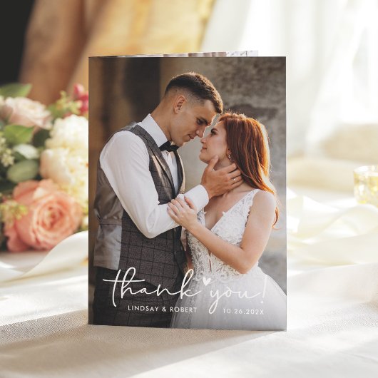 Carte De Remerciements Script manuscrit Sweet Love Heart Mariage Photo