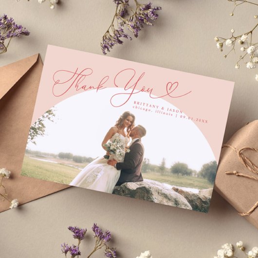 Carte De Remerciements Script Mariage Arche rose