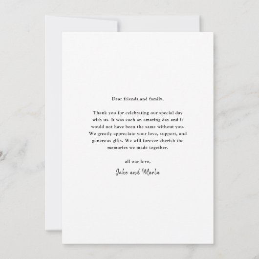 Carte De Remerciements Script Mariage moderne (Dos)