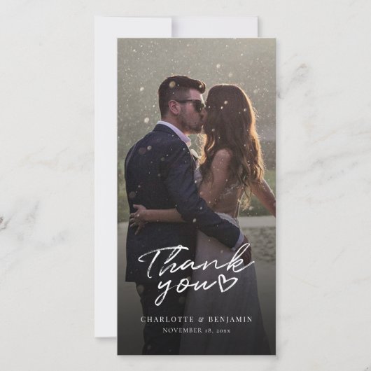 Carte De Remerciements Script Mariage photo mignon (Devant)