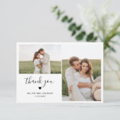 Carte De Remerciements Script Minimal Deux Photo Avec Mariage Coeur (Debout devant)
