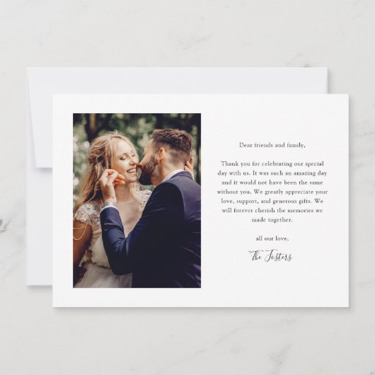 Carte De Remerciements Script minimal Mariage photo moderne (Dos)